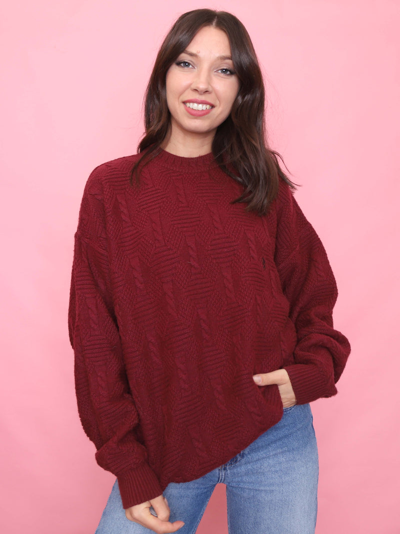 Vintage Burgundy Textured Knit Jumper