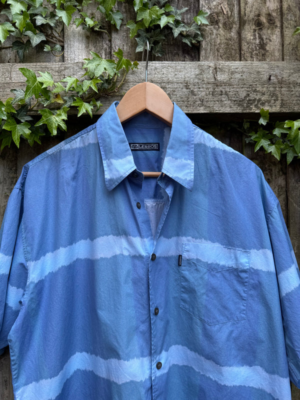 Vintage Tie Dye Print Shirt | Blue Pattern Short Sleeve