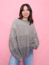 Vintage Grey Ombre Knit Jumper - Oversized & Textured Sweater
