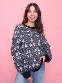 Vintage Navy Geometric Knit Jumper