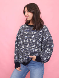 Vintage Navy Geometric Knit Jumper