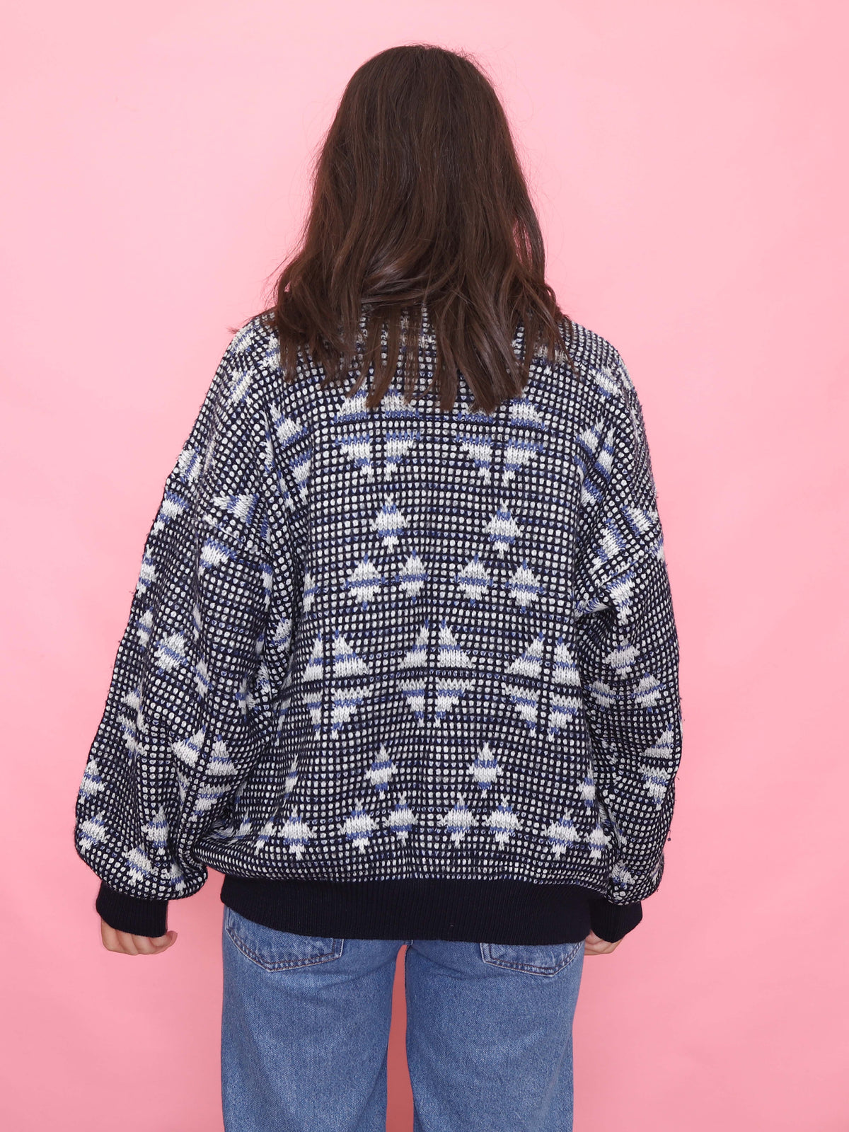 Vintage Navy Geometric Knit Jumper