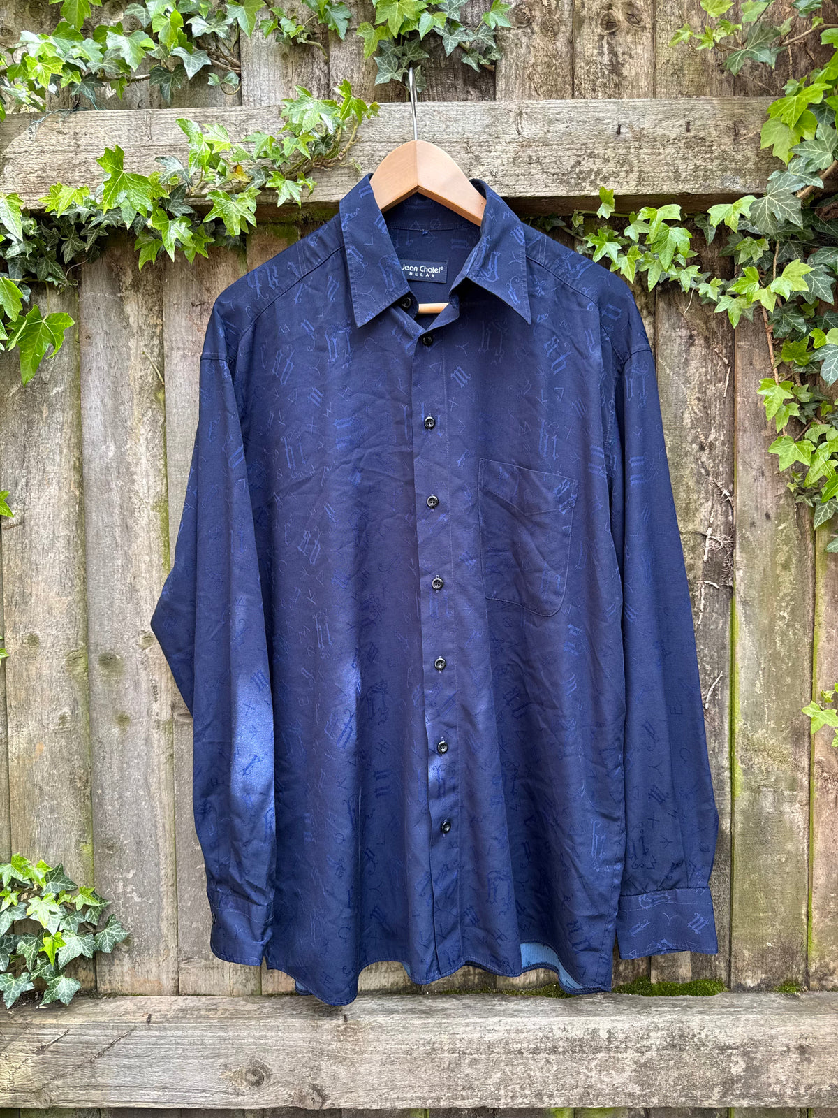 Vintage Abstract Pattern Shirt | Navy Minimal Print Long Sleeve