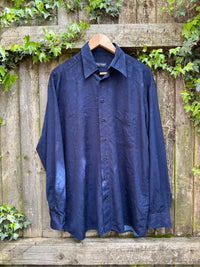 Vintage Abstract Pattern Shirt | Navy Minimal Print Long Sleeve