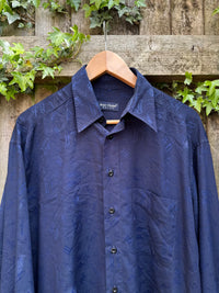 Vintage Abstract Pattern Shirt | Navy Minimal Print Long Sleeve