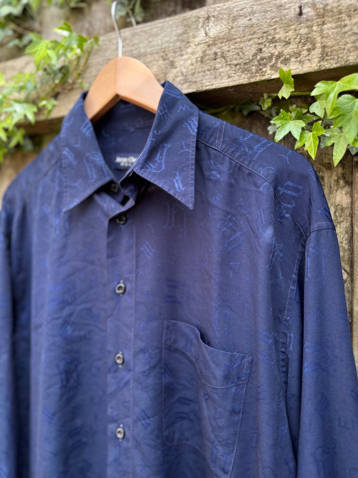Vintage Abstract Pattern Shirt | Navy Minimal Print Long Sleeve