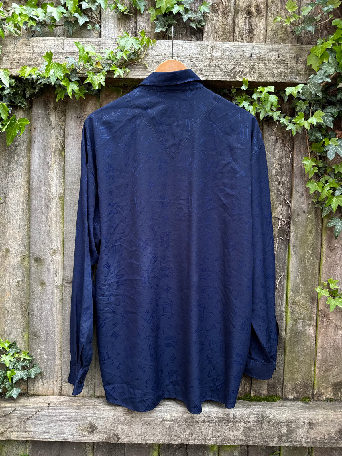 Vintage Abstract Pattern Shirt | Navy Minimal Print Long Sleeve