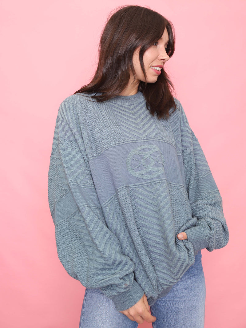 Vintage Blue Chevron Textured Knit Jumper