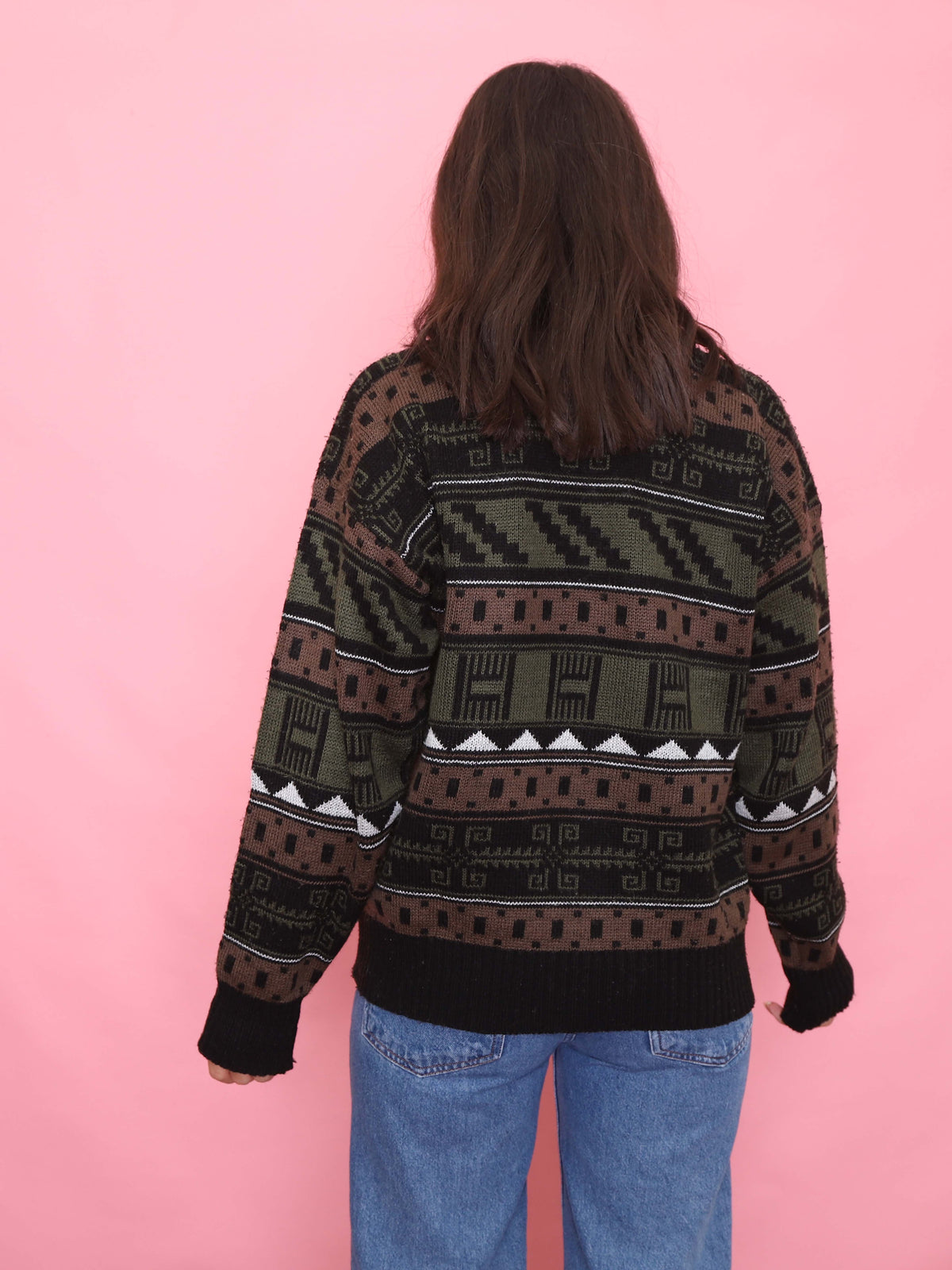 Vintage Abstract Geometric Patterned Knitted Jumper