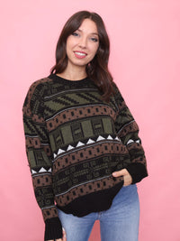 Vintage Abstract Geometric Patterned Knitted Jumper