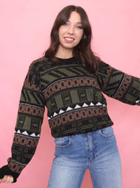 Vintage Abstract Geometric Patterned Knitted Jumper