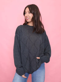 Vintage Dark Grey Diamond Knit Jumper