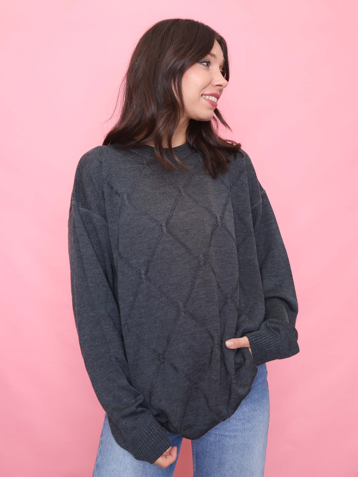 Vintage Dark Grey Diamond Knit Jumper
