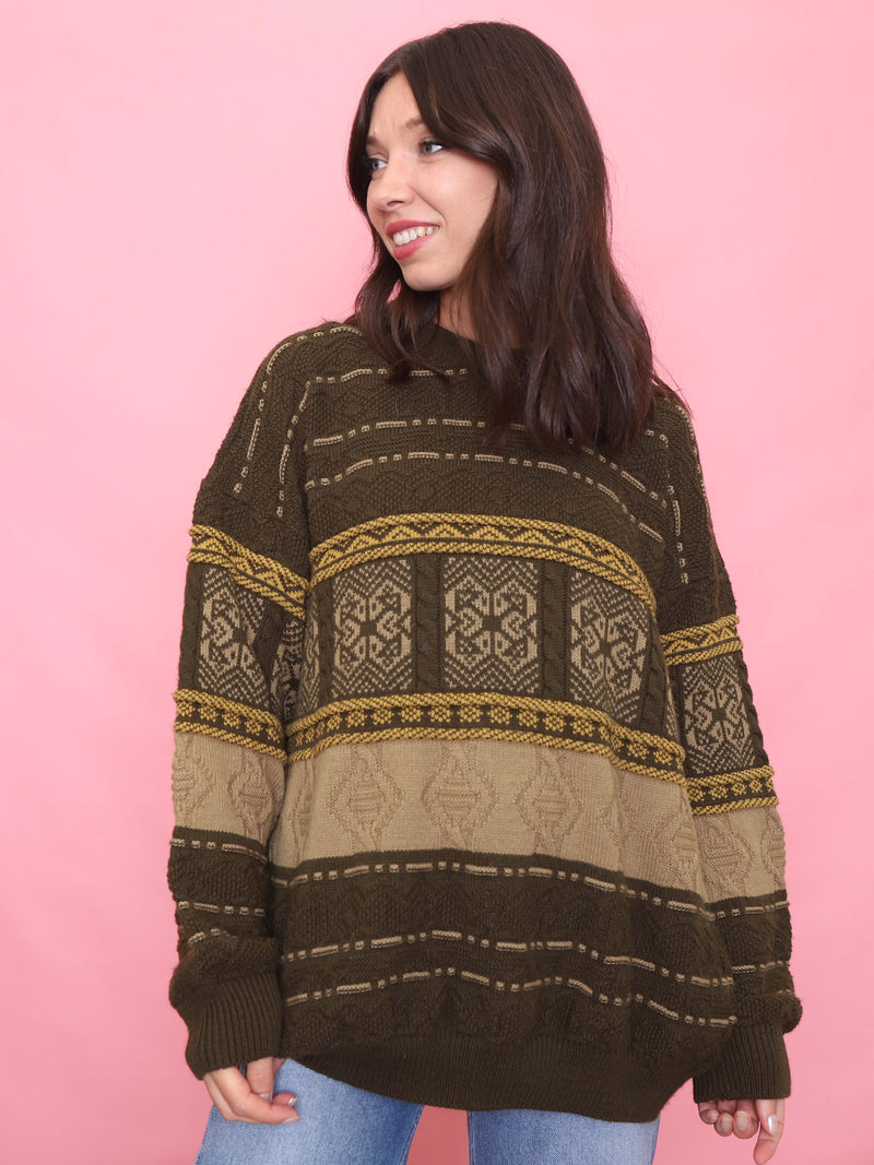 Vintage Brown Patterned Jumper