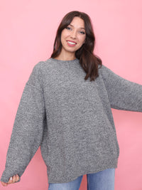 Vintage Grey Slouchy Jumper – 90s Unisex Marled Knit Pullover