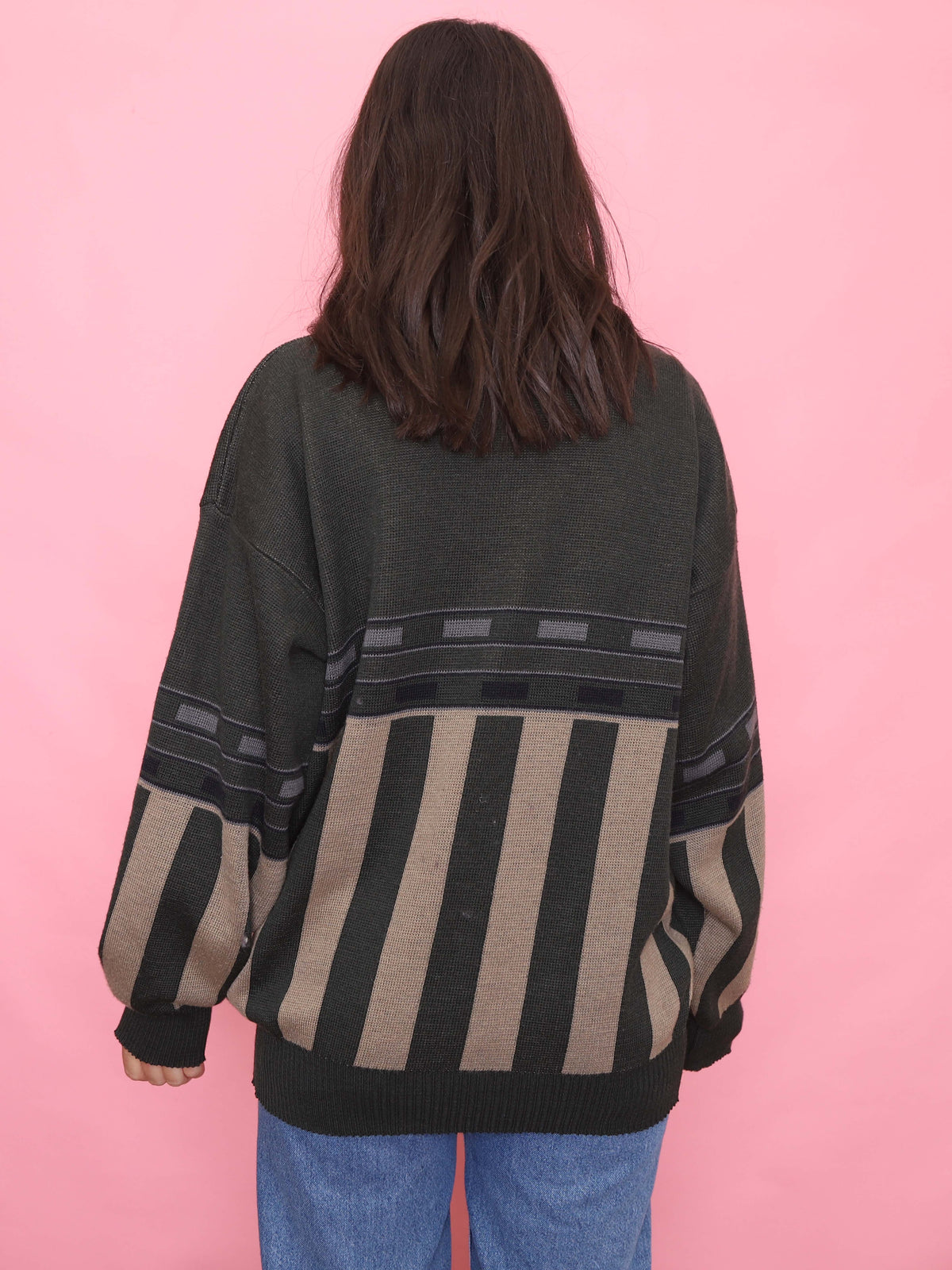 Vintage Green & Tan Striped Jumper