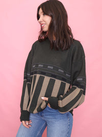 Vintage Green & Tan Striped Jumper