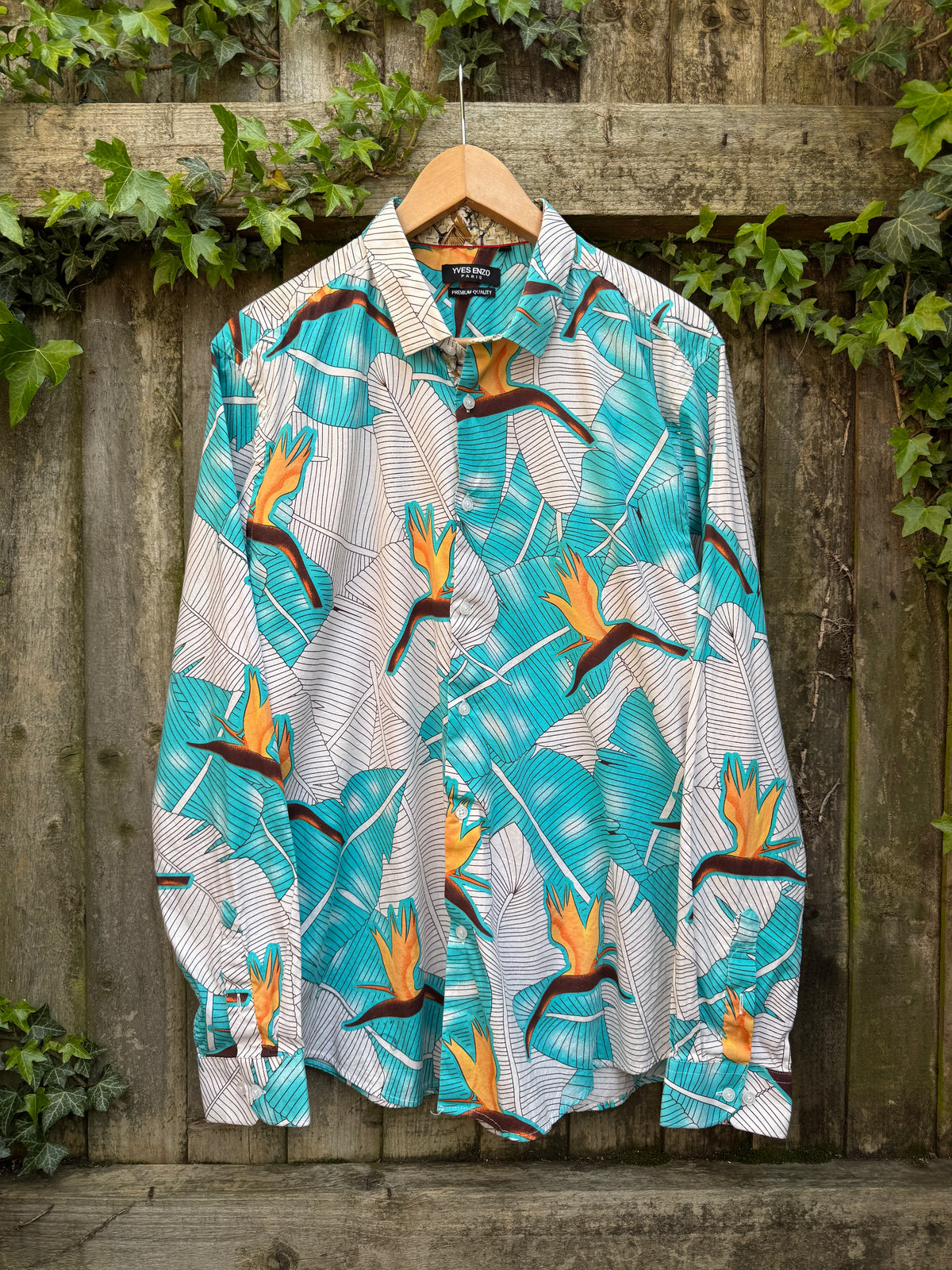 Vintage Tropical Leaf Print Shirt | Abstract Pattern Long Sleeve