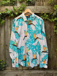Vintage Tropical Leaf Print Shirt | Abstract Pattern Long Sleeve