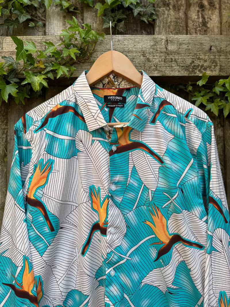 Vintage Tropical Leaf Print Shirt | Abstract Pattern Long Sleeve