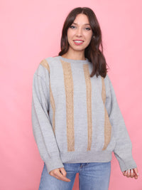 Vintage Grey & Beige Cable Knit Jumper