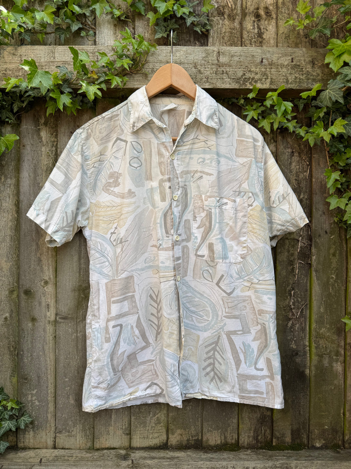 Vintage Abstract Pattern Shirt | Neutral Print Short Sleeve