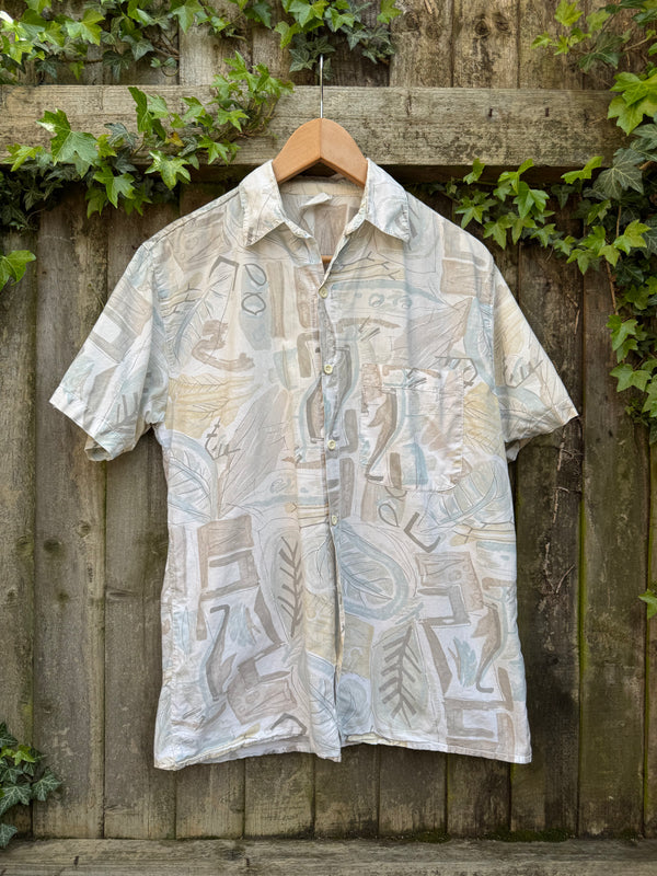 Vintage Abstract Pattern Shirt | Neutral Print Short Sleeve