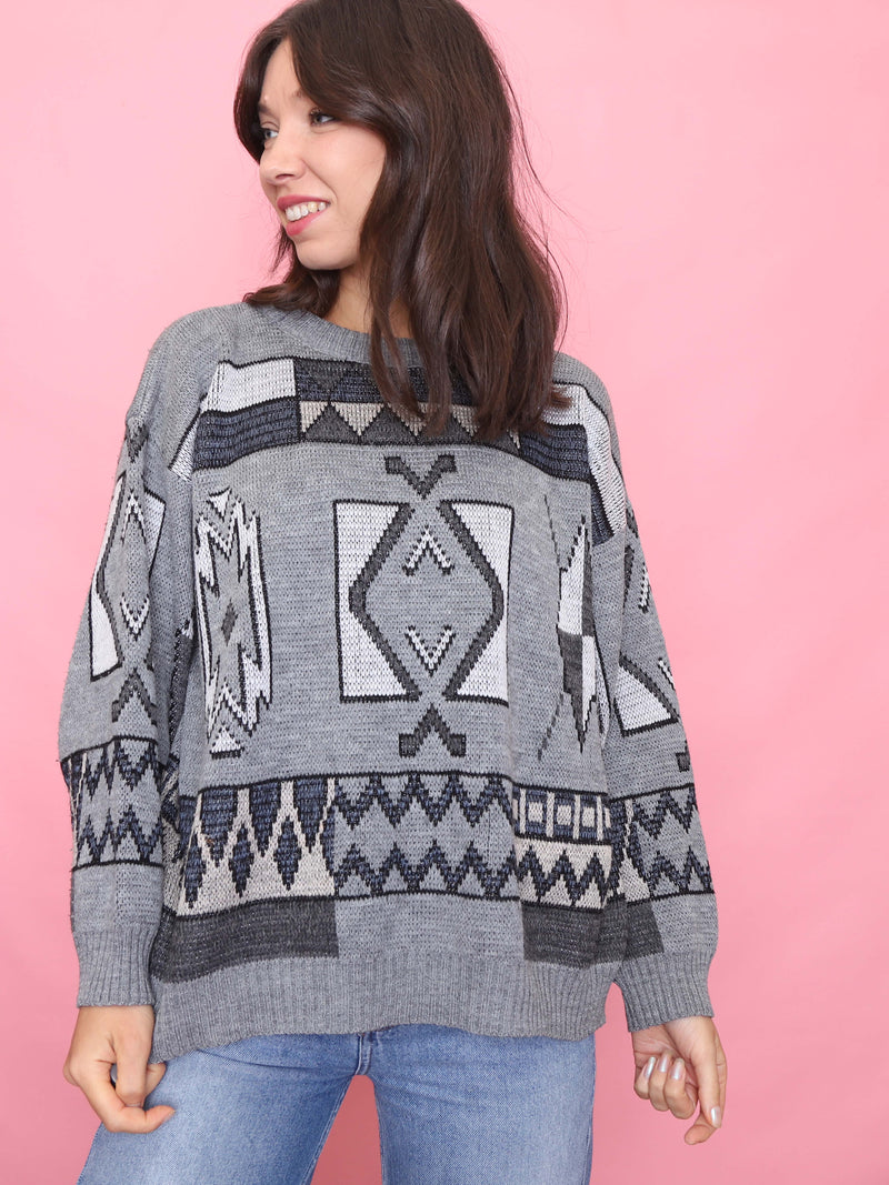 Vintage Grey Aztec Knit Jumper