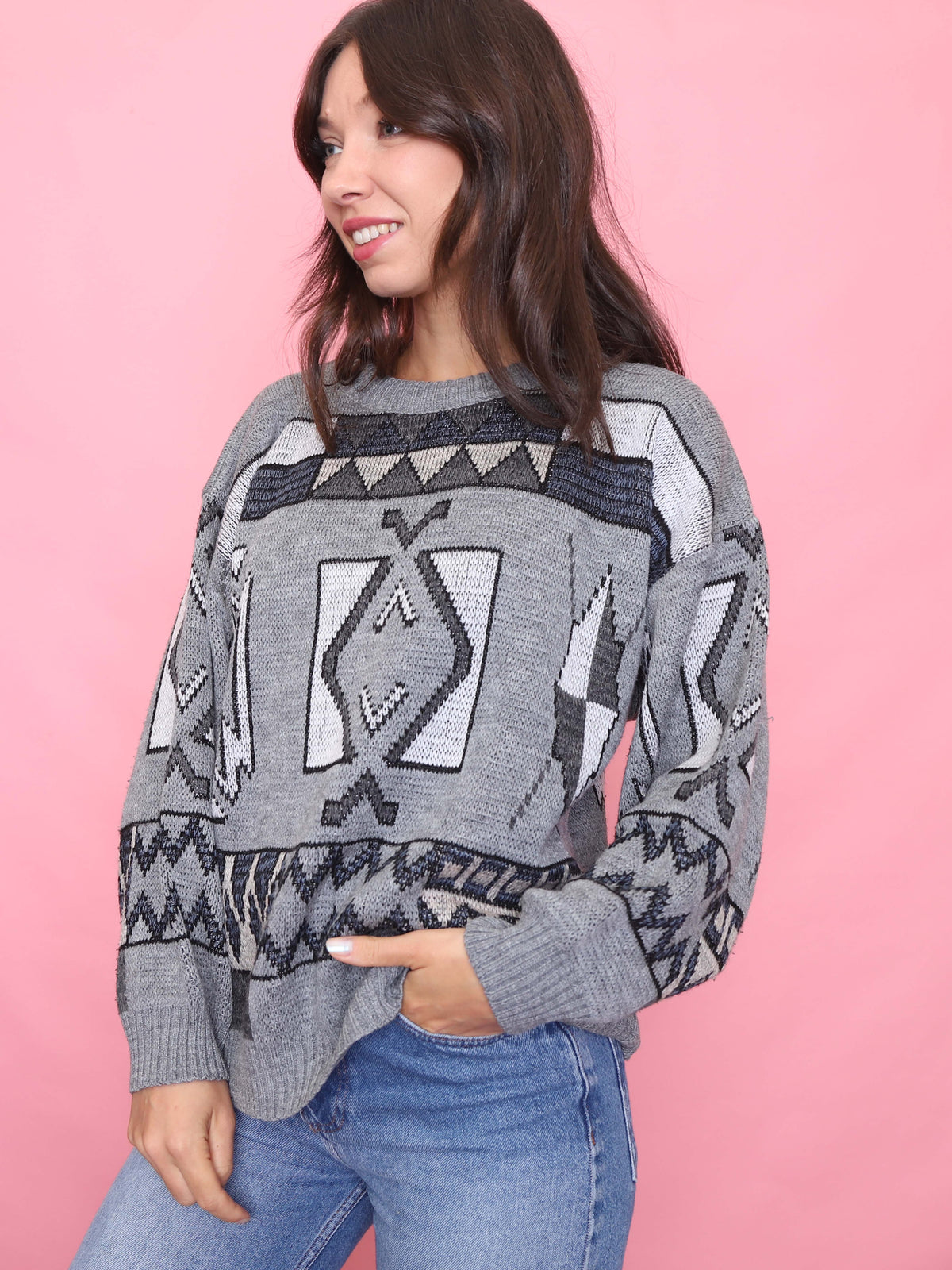 Vintage Grey Aztec Knit Jumper