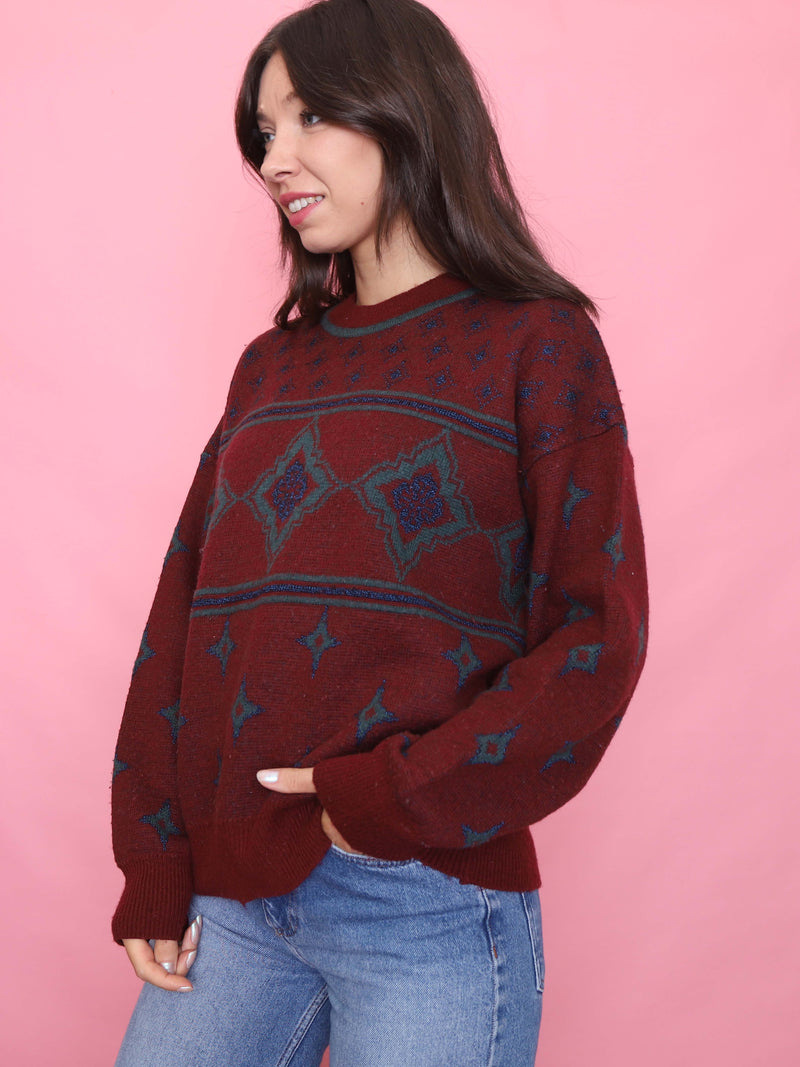 Vintage Burgundy Pattern Knit Jumper