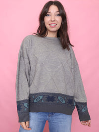Vintage Diamond Knit Jumper with Aztec Style Border