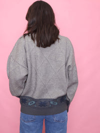 Vintage Diamond Knit Jumper with Aztec Style Border