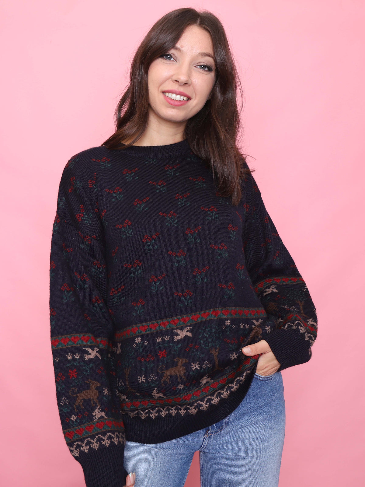 Vintage Navy Woodland Knit Jumper