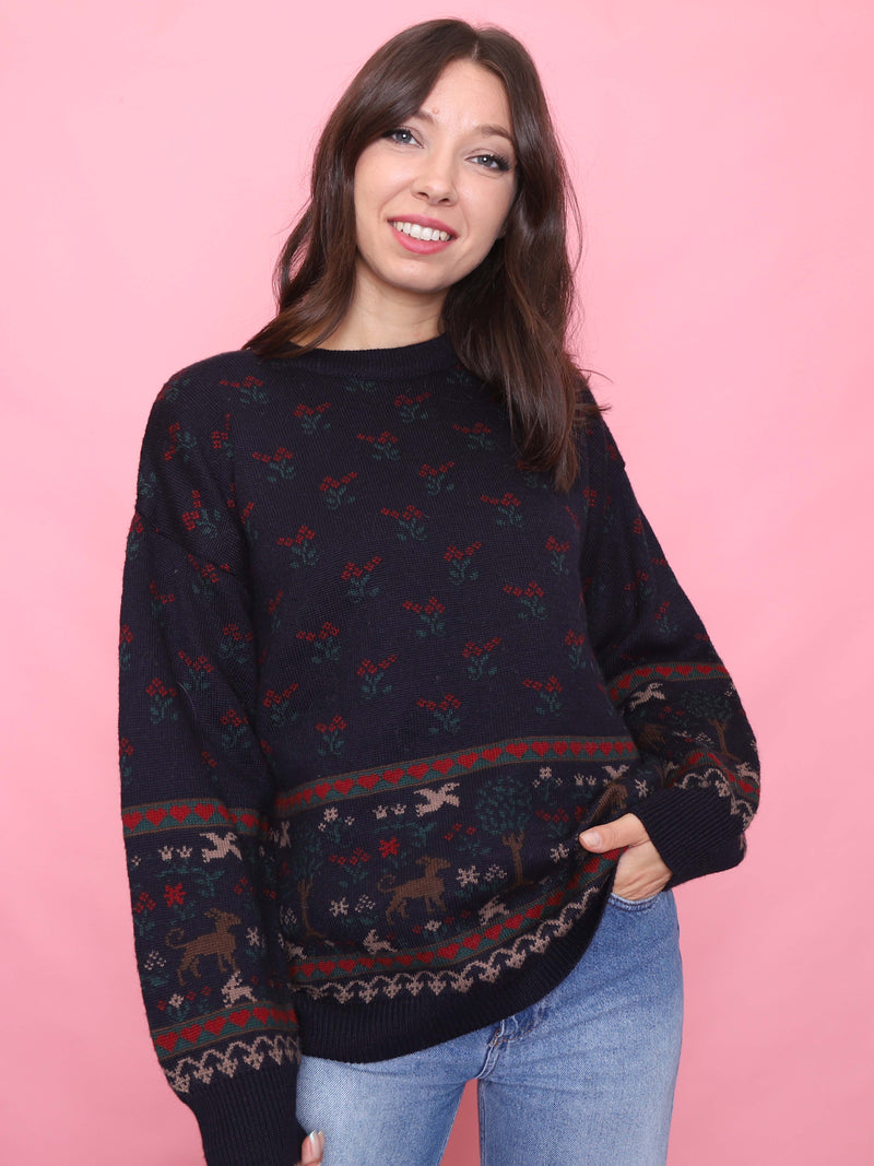 Vintage Navy Woodland Knit Jumper