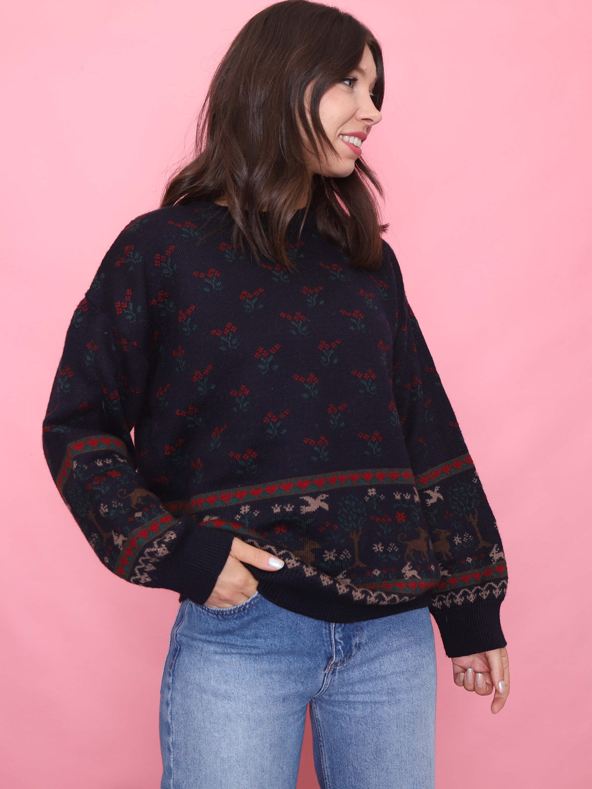 Vintage Navy Woodland Knit Jumper