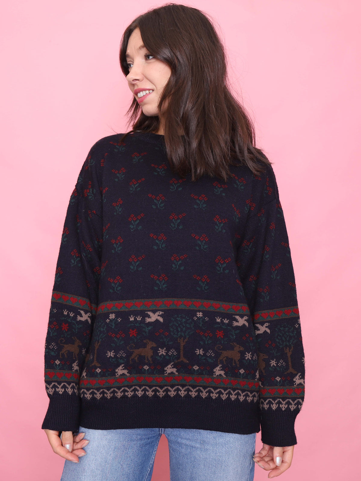 Vintage Navy Woodland Knit Jumper