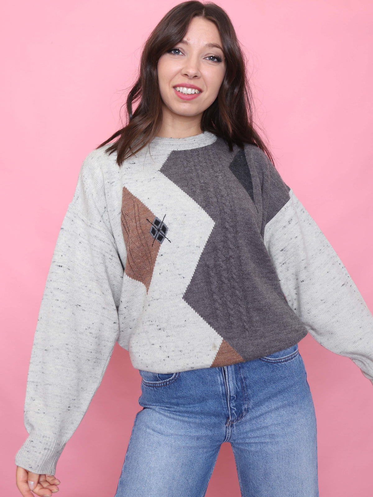 Vintage Speckled Argyle Knit Jumper