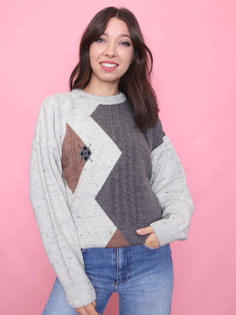 Vintage Speckled Argyle Knit Jumper