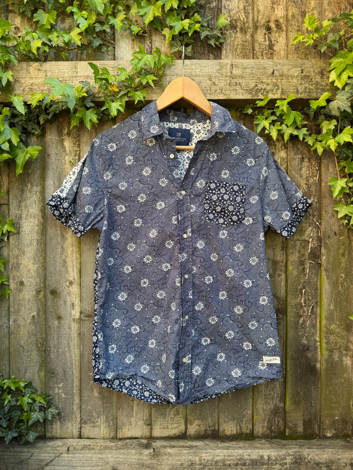 Scotch & Soda Print Shirt | Floral Pattern Short Sleeve Blue