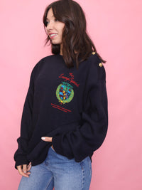 Vintage Navy Crest Knit Jumper with Gold Shoulder Buttons