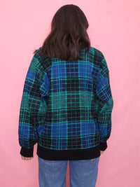 Vintage Blue & Green Tartan Knit Jumper