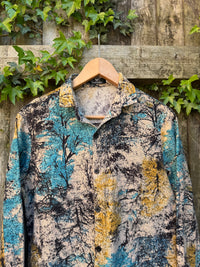 Vintage Abstract Print Shirt | Teal Ochre Pattern Long Sleeve