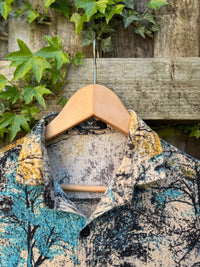 Vintage Abstract Print Shirt | Teal Ochre Pattern Long Sleeve