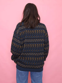 Vintage Navy & Mustard Pattern Knit Jumper