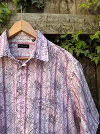 Vintage Pastel Floral Stripe Shirt | Pink Purple Abstract Short Sleeve