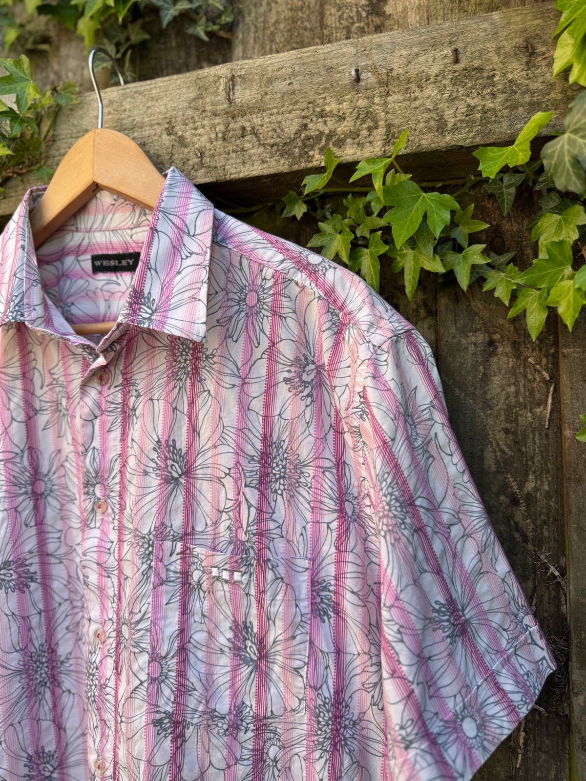 Vintage Pastel Floral Stripe Shirt | Pink Purple Abstract Short Sleeve