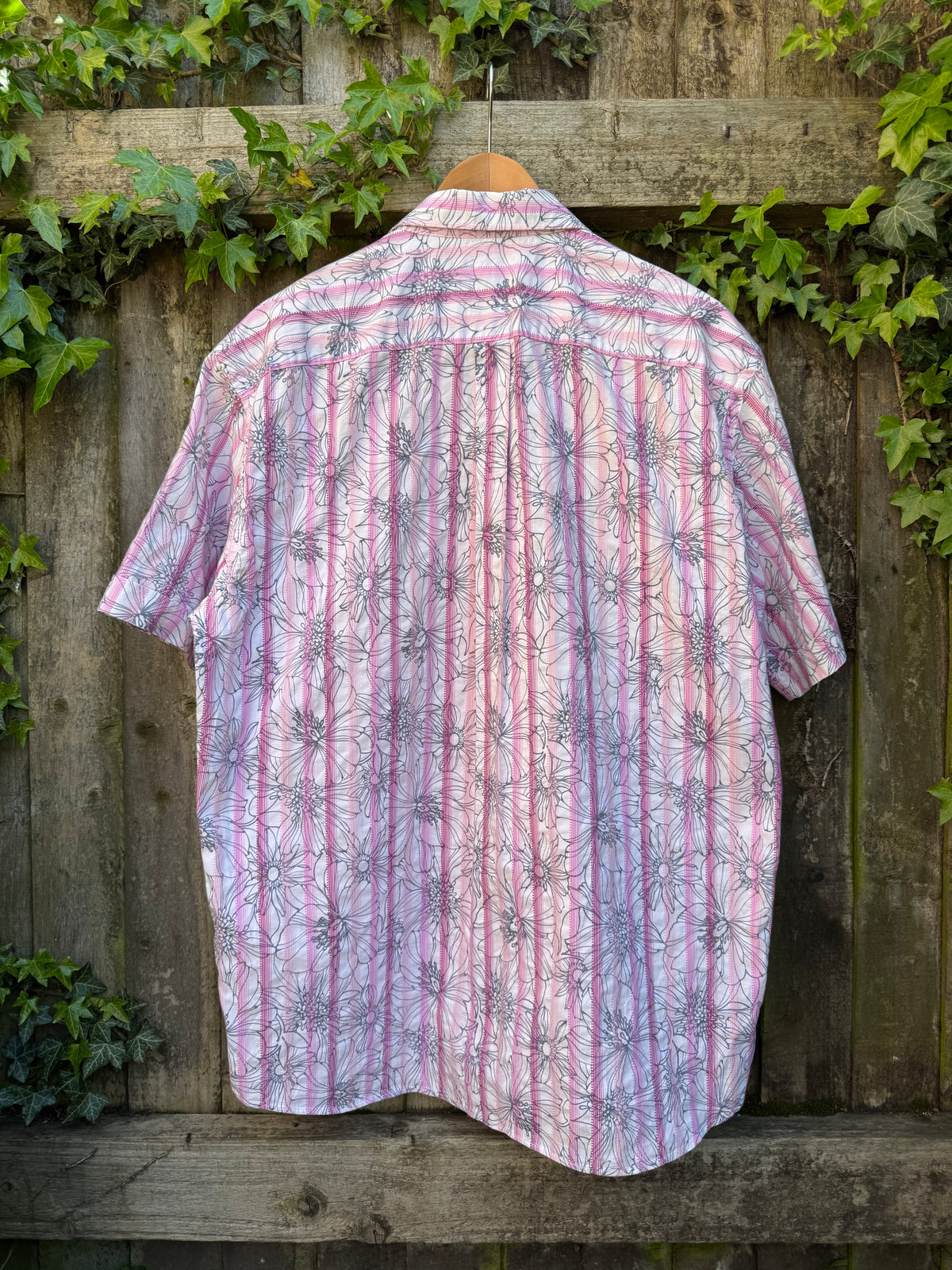 Vintage Pastel Floral Stripe Shirt | Pink Purple Abstract Short Sleeve