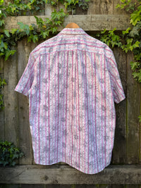 Vintage Pastel Floral Stripe Shirt | Pink Purple Abstract Short Sleeve