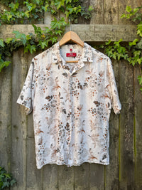 Vintage Neutral Floral Print Shirt | Beige Botanical Summer Short Sleeve