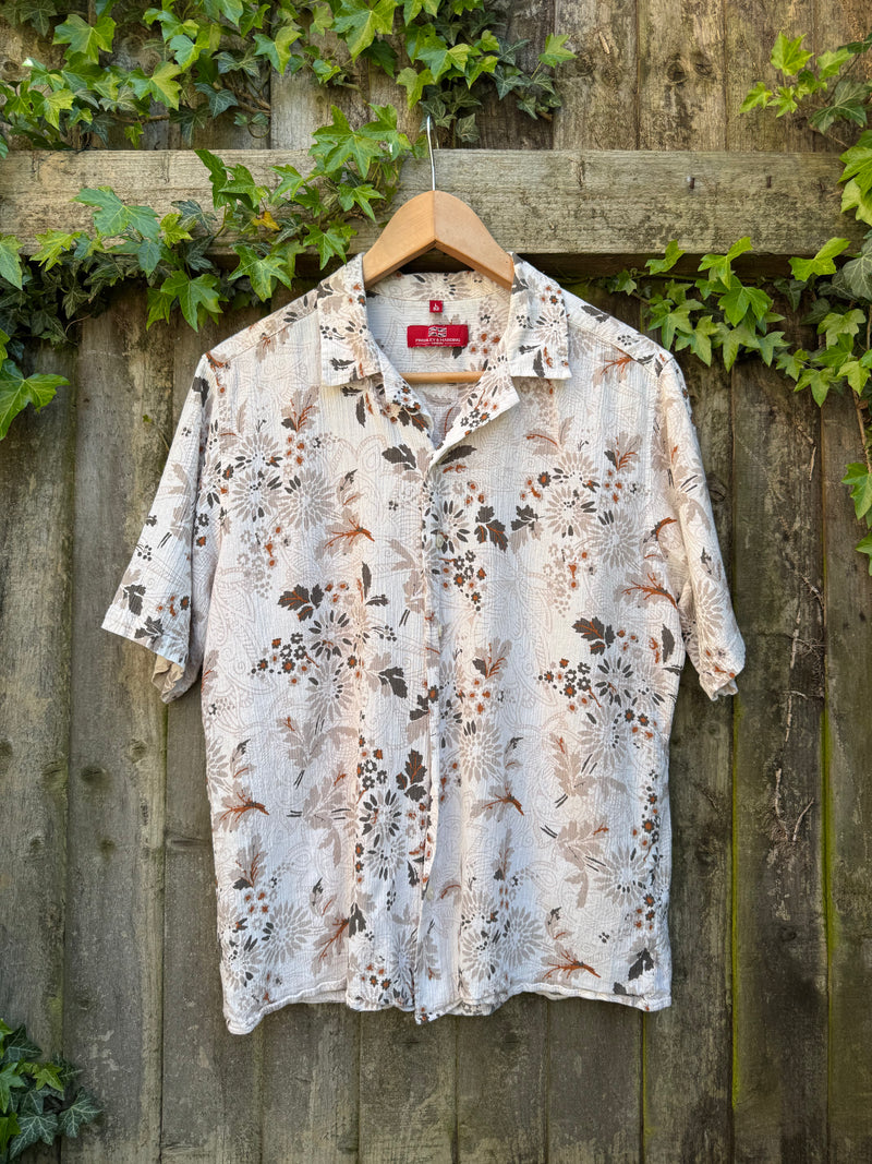 Vintage Neutral Floral Print Shirt | Beige Botanical Summer Short Sleeve
